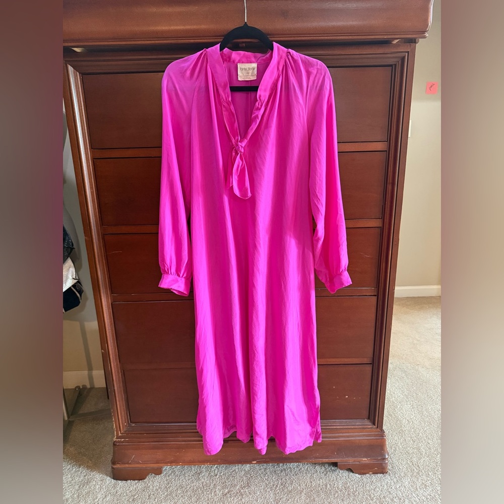 Forte Forte Silk Long-Sleeve Dress Fuchsia